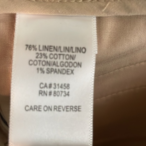 BCBGMaxAzaria 8 tan white black stripe short shorts button up linen blend euc - Picture 6 of 6